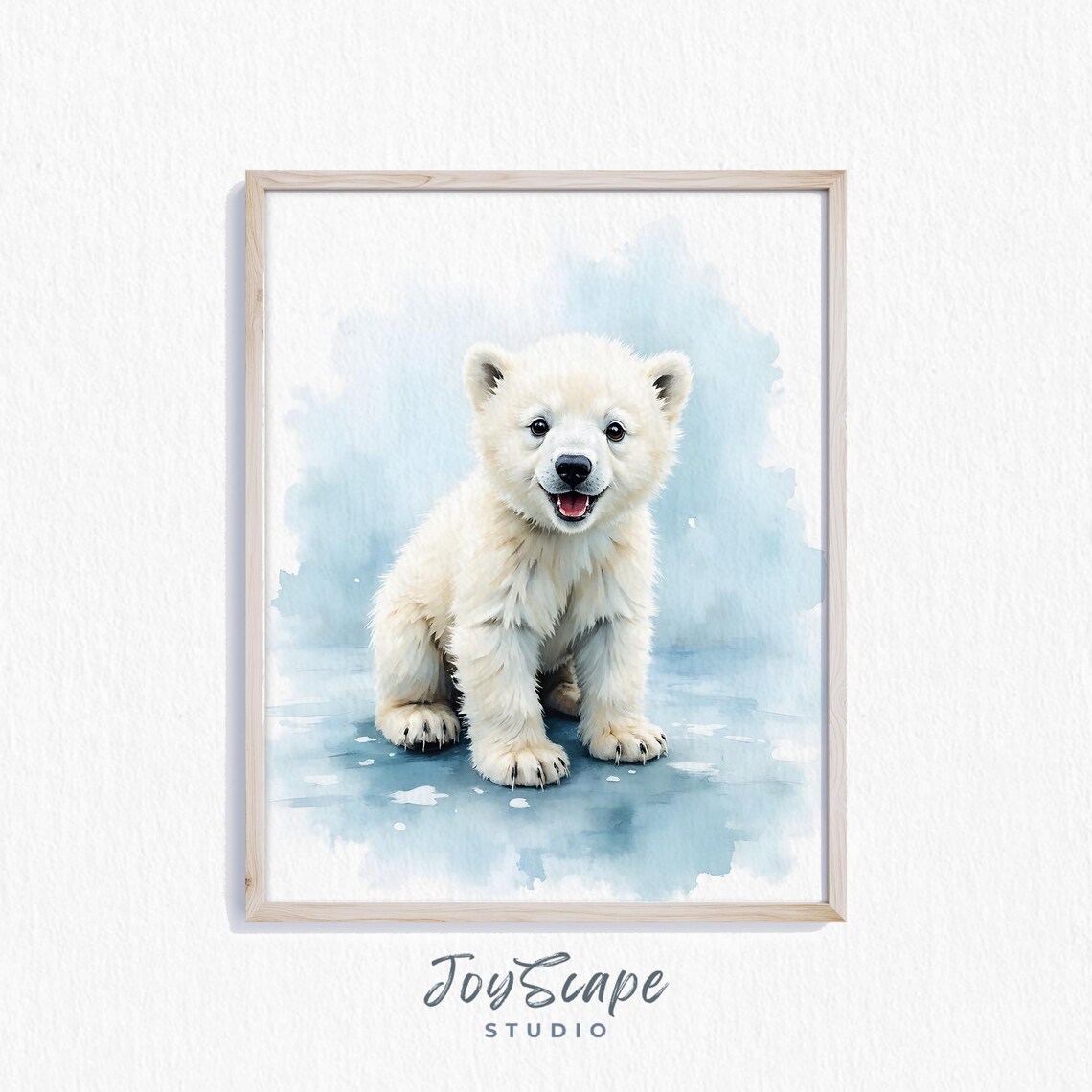 Smiling Baby Polar Bear Cub Watercolor Nursery Animal Art Print