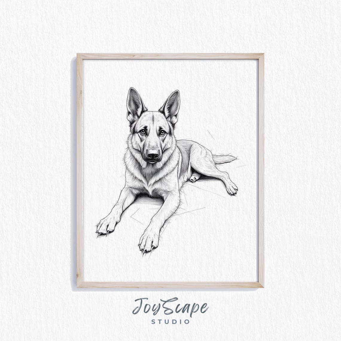 German Shepherd Sketch Black And White Lying Dog Portrait Poster