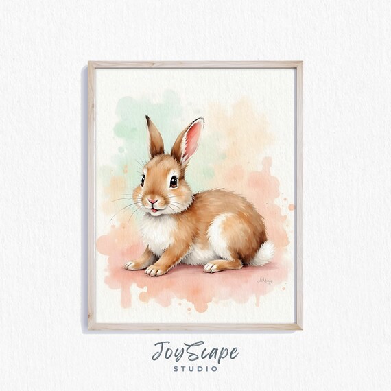 Netherland Dwarf Bunny Watercolor Print Cute Rabbit Art Pastel Nursery Decor Animal Wall Charming Spring