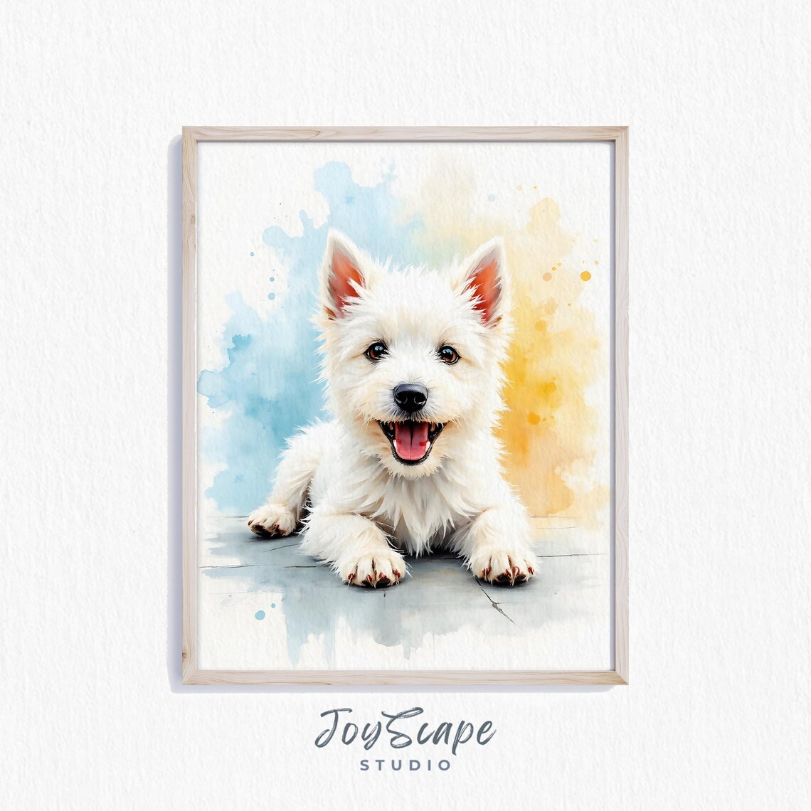 Smiling West Highland Terrier Puppy Watercolor Pet Portrait Print