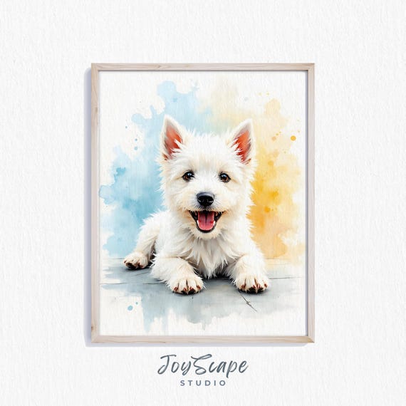 West Highland White Terrier Puppy Art Dog Wall Decor Cute Watercolor Pet Portrait Adorable Nursery Animal Print