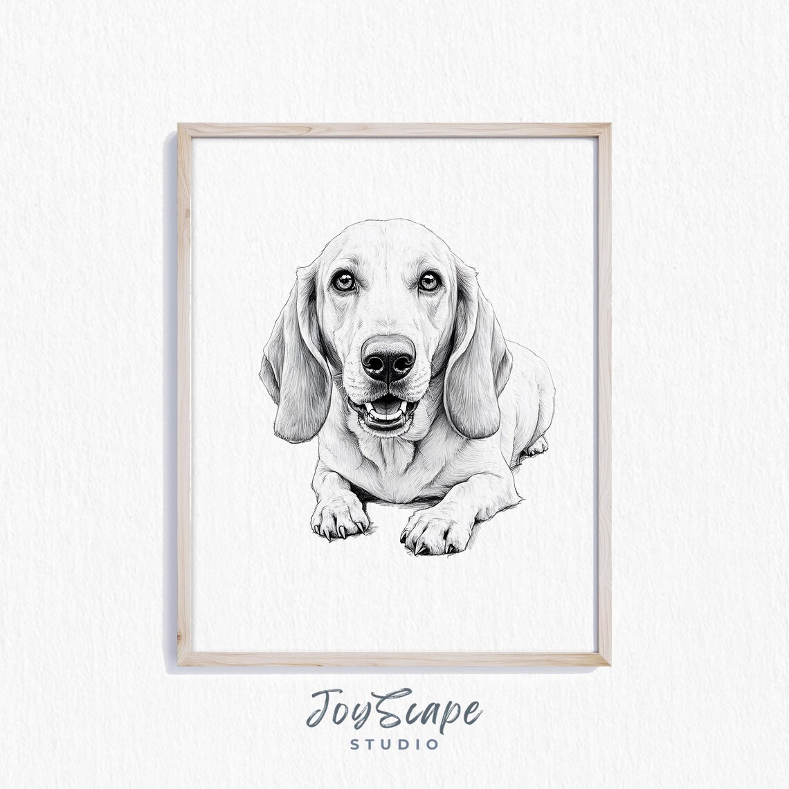 Basset Hound Pencil Sketch Black and White Vintage Dog Poster