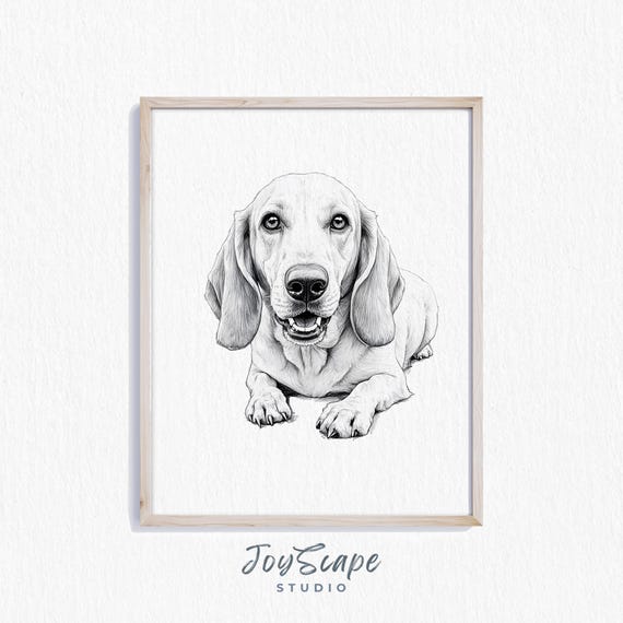 Basset Hound Art Rustic Dog Sketch Vintage Animal Print Farmhouse Wall Decor Cute Pet Illustration