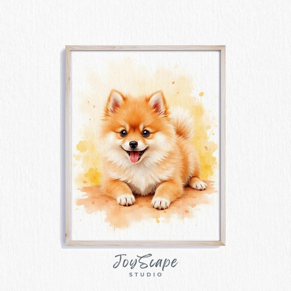 Pomeranian Puppy Watercolor Cute Dog Art Rustic Nursery Decor Adorable Pet Wall Animal Print For Kids