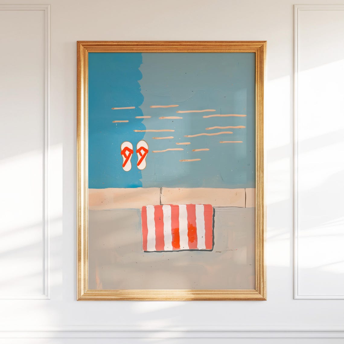 Summer Poolside Flip Flops Towel Painting Poster Playful Beach
