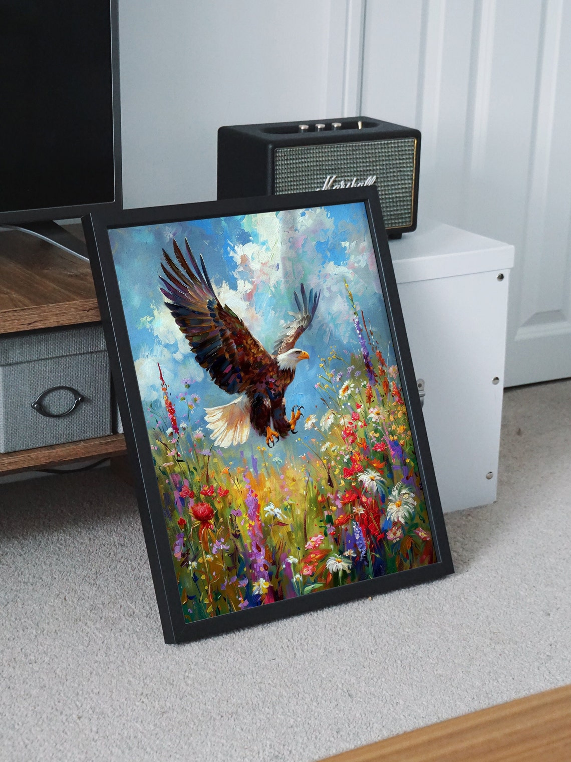 Bald Eagle Soaring Over Wildflower Meadow Oil Painting Poster - Image 7