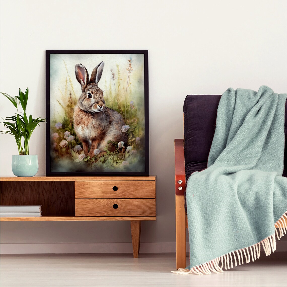 Brown Hare Among Wildflowers Watercolor Woodland Animal Poster - Image 7