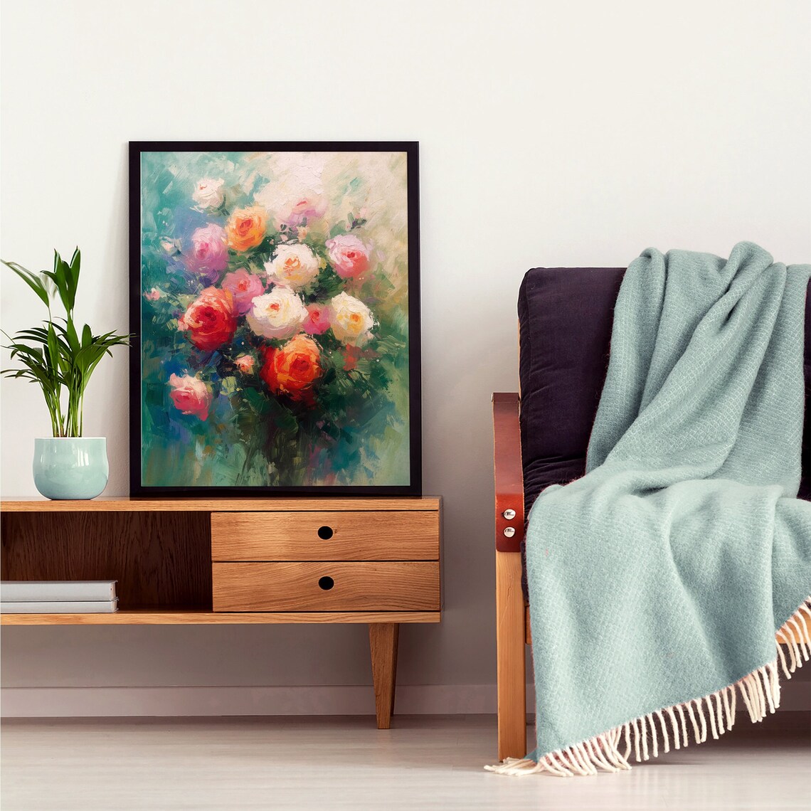 Pastel Rose Bouquet Impressionist Floral Oil Painting Poster - Image 6