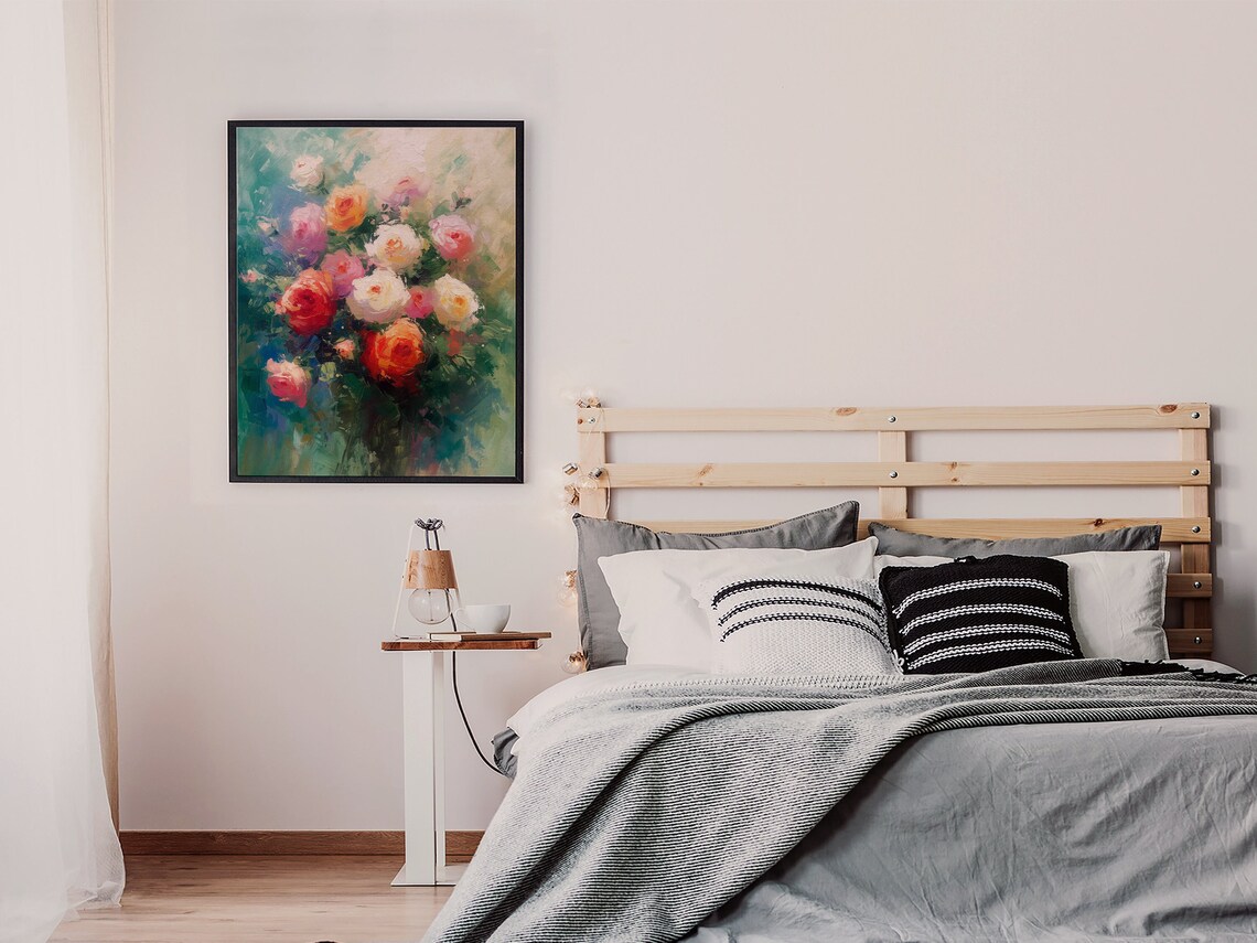Pastel Rose Bouquet Impressionist Floral Oil Painting Poster - Image 2