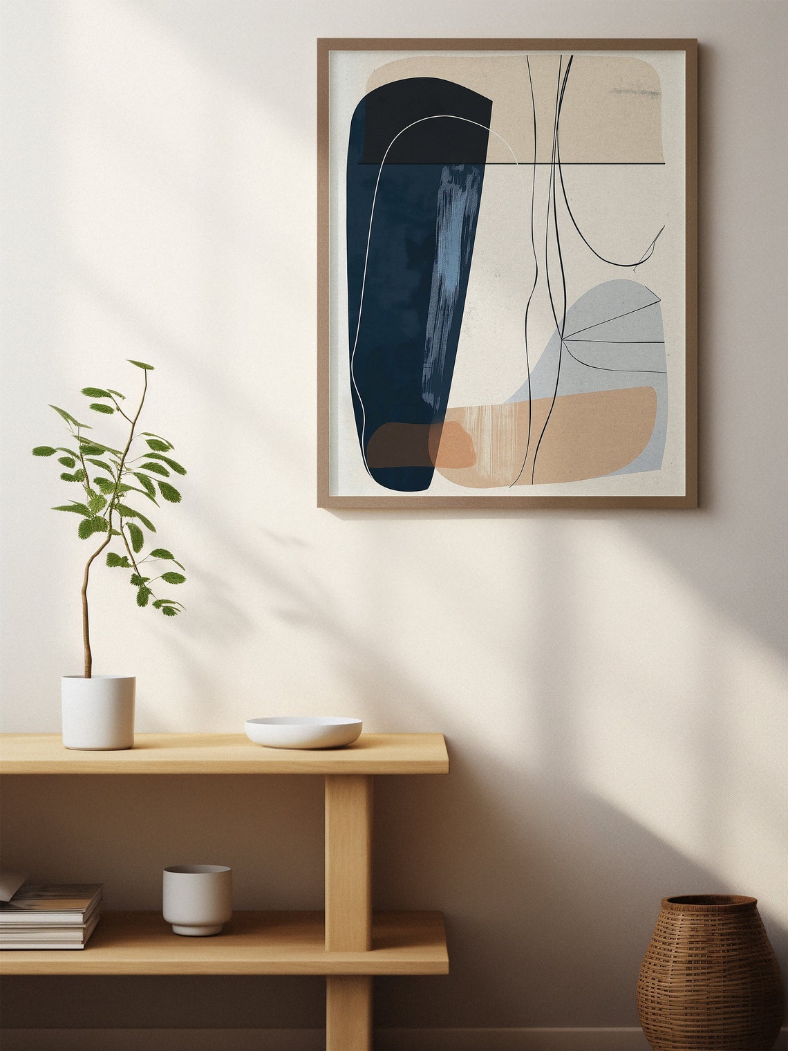 Abstract Line Art Navy Tan Minimalist Mid Century Style Poster - Image 3