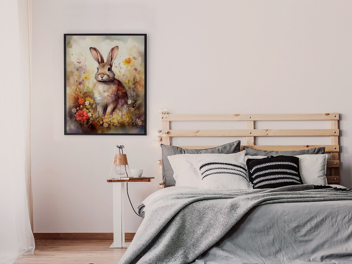 Watercolor Bunny Rabbit Among Wildflowers Pastel Animal Art Poster - Image 6
