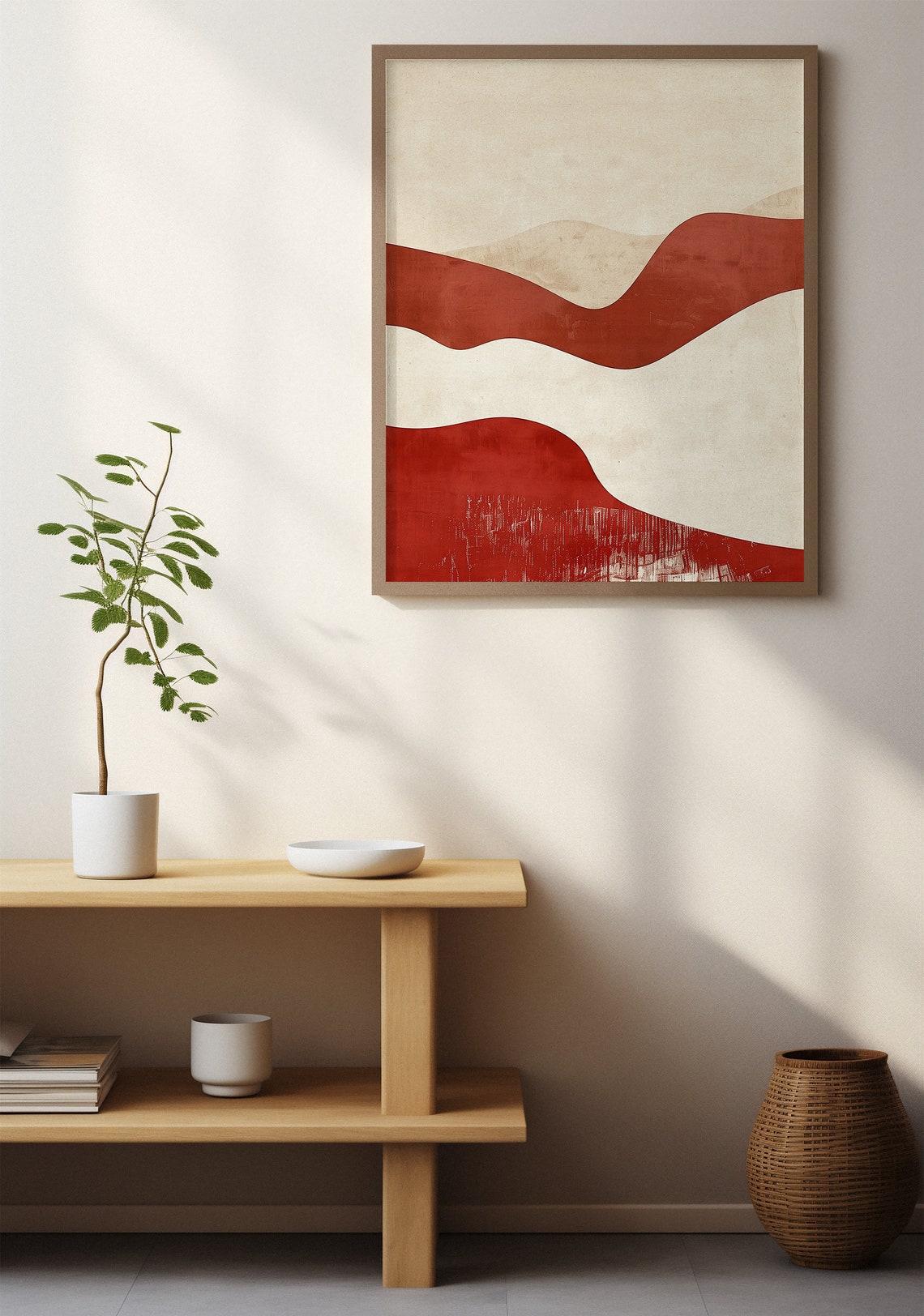 Red and Cream Layered Wave Landscape Minimalist Abstract Poster - Image 7