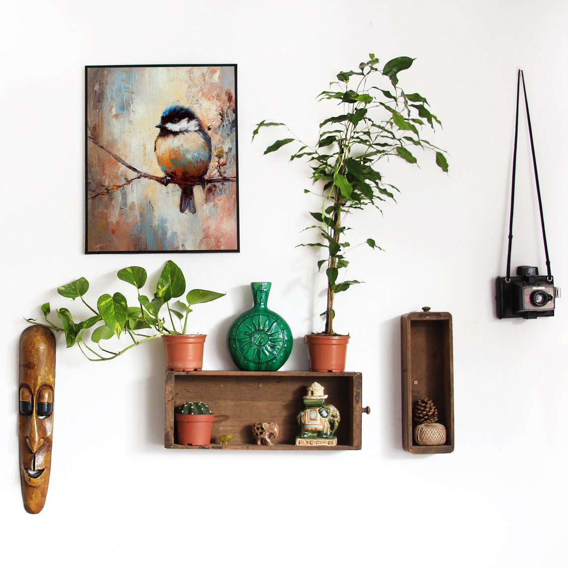 Chickadee on Branch Impressionist Oil Painting Bird Art Poster - Image 3