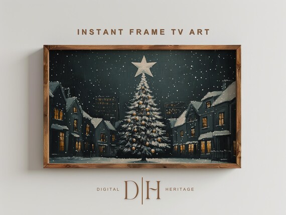 Christmas Tree Frame Tv Art Moody Vintage Evergreen Holiday Tree Oil Painting Frame Tv Art Holiday Tv Art