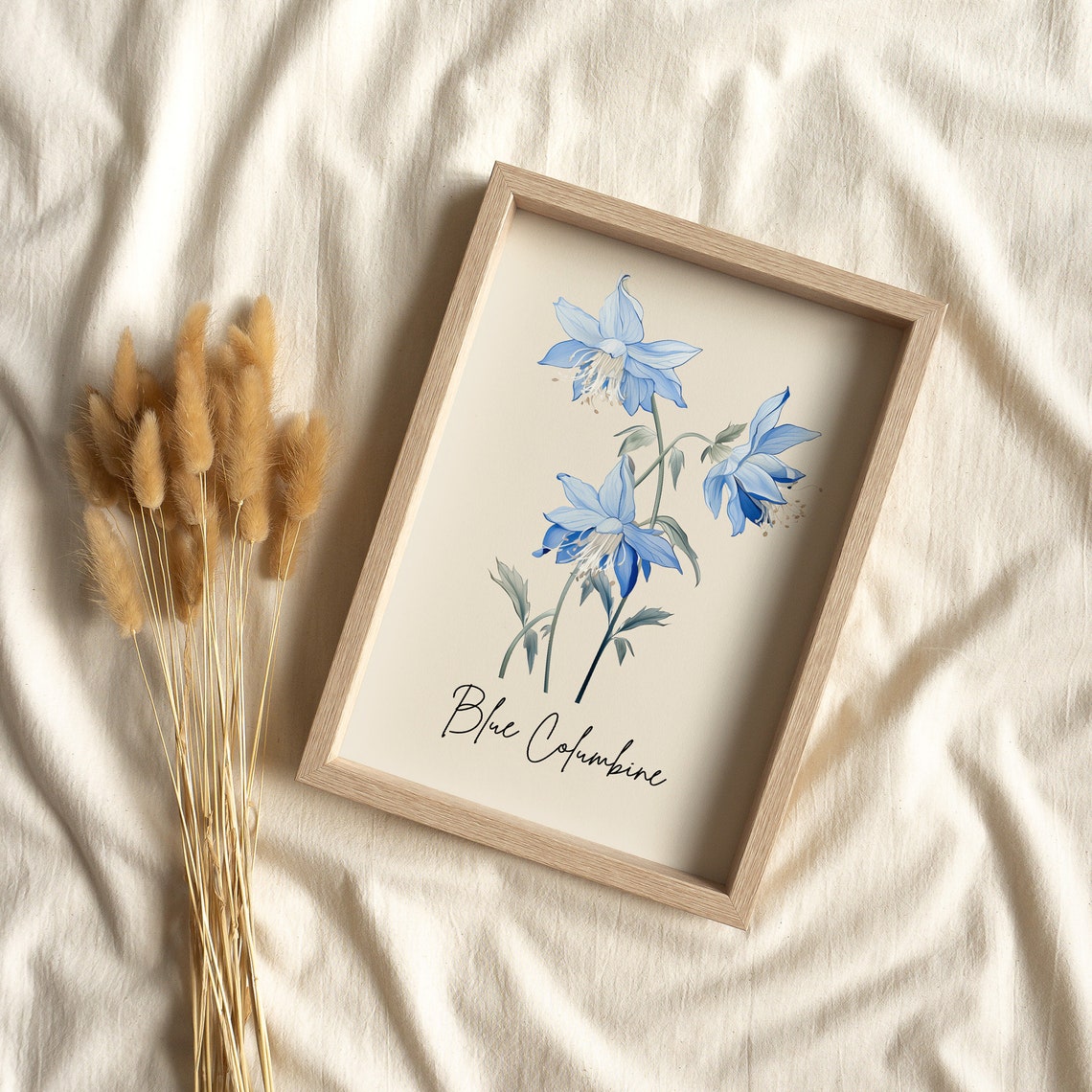 Blue Columbine Watercolor Flower Art Minimalist Botanical Wall Print - Image 2