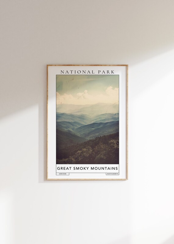 Smoky Mountains National Park Travel Print Great Smoky Mountains United States Print Smoky Mountains National Park Wall Art Poster