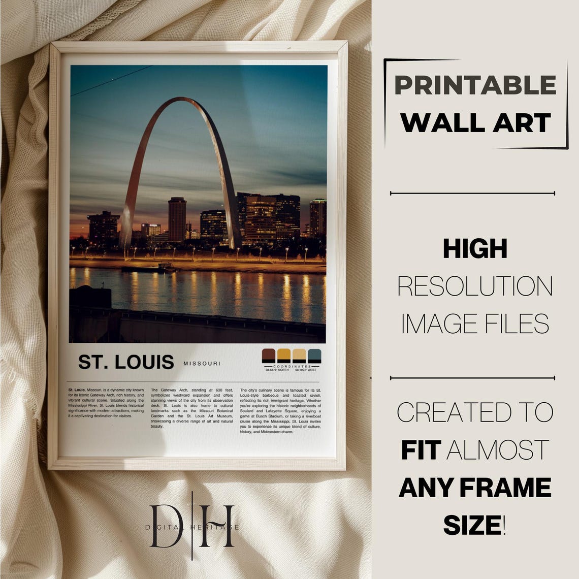 St Louis Missouri Gateway Arch Sunset River Skyline Travel Poster