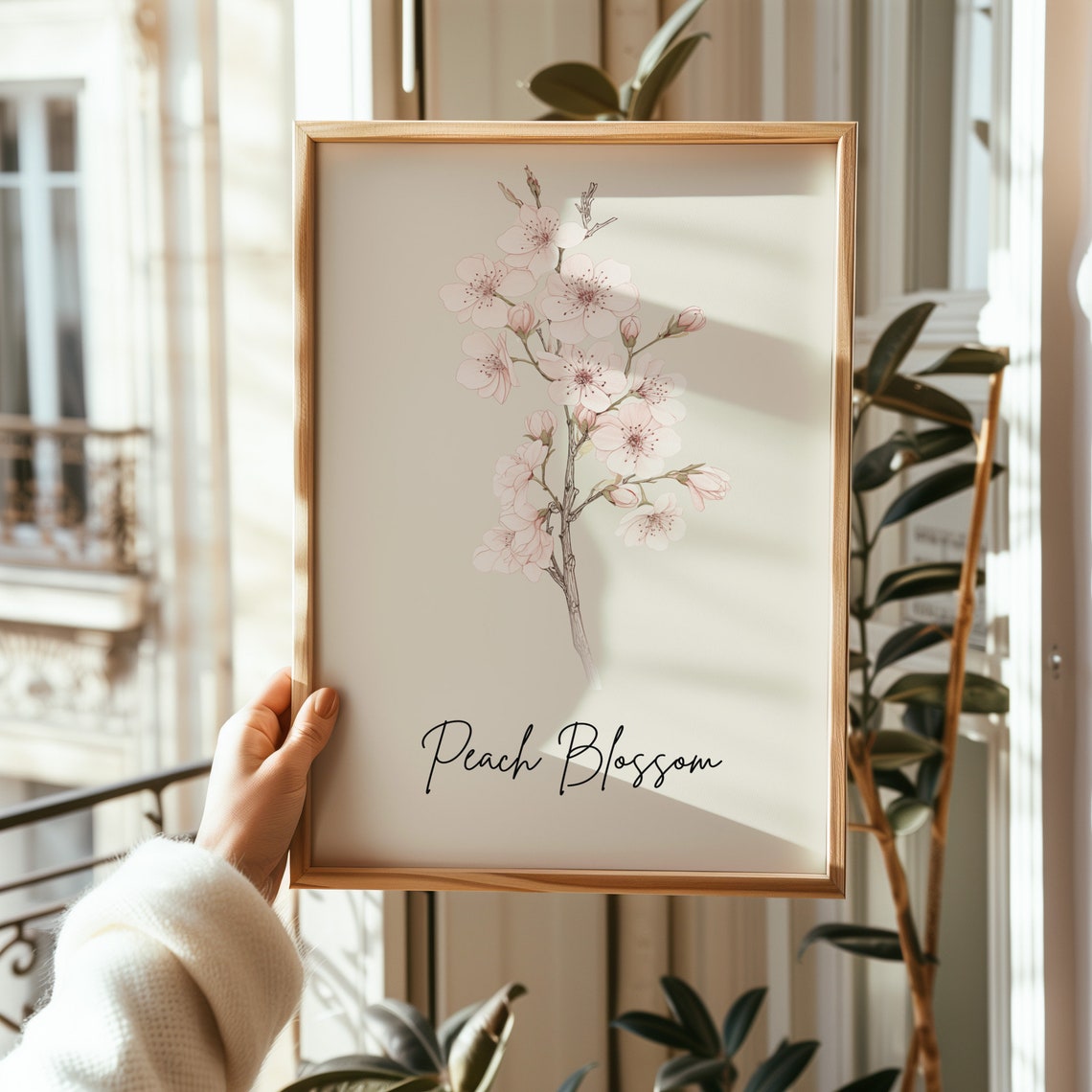 Spring Peach Blossom Minimalist Botanical Line Art Wall Art Print