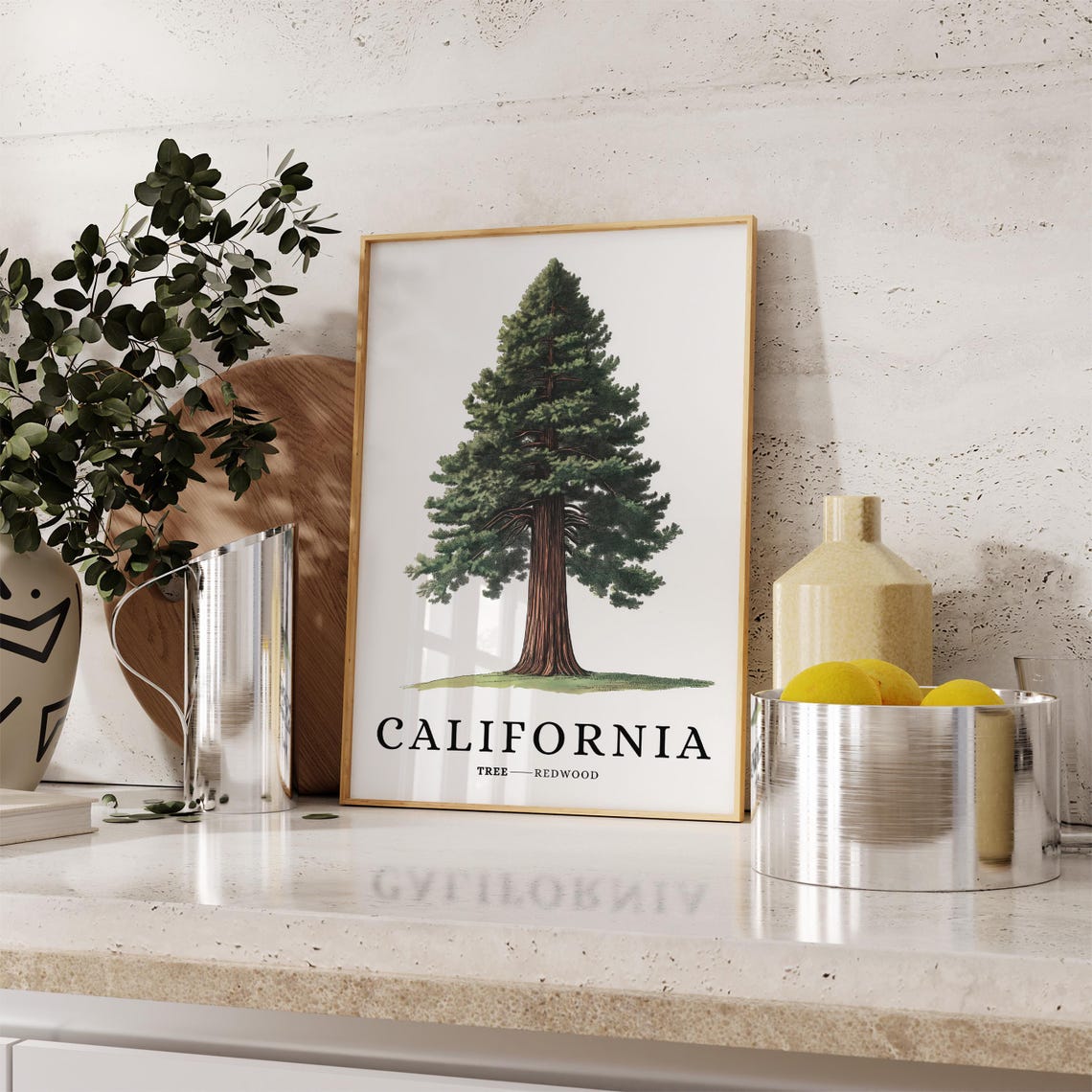 California Redwood Tree Botanical Minimalist State Symbol Poster - Image 3