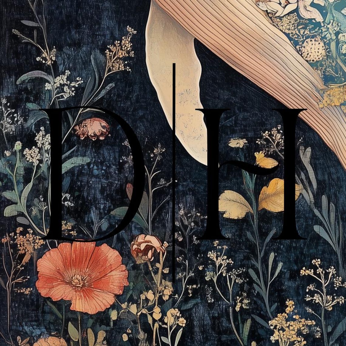 Whale Floral William Morris Inspired Moody Navy Ocean Art Poster - Image 3