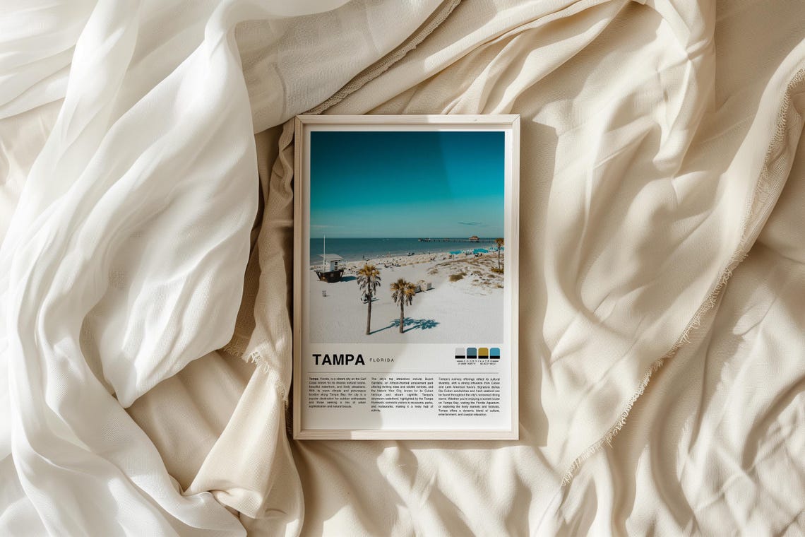Tampa Florida Sunny Beach Pier Palm Trees Coastal Travel Poster - Image 3