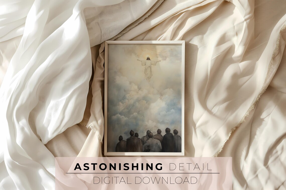 Ascension Of Jesus Rising Into Clouds Vintage Christian Faith Art Print - Image 3