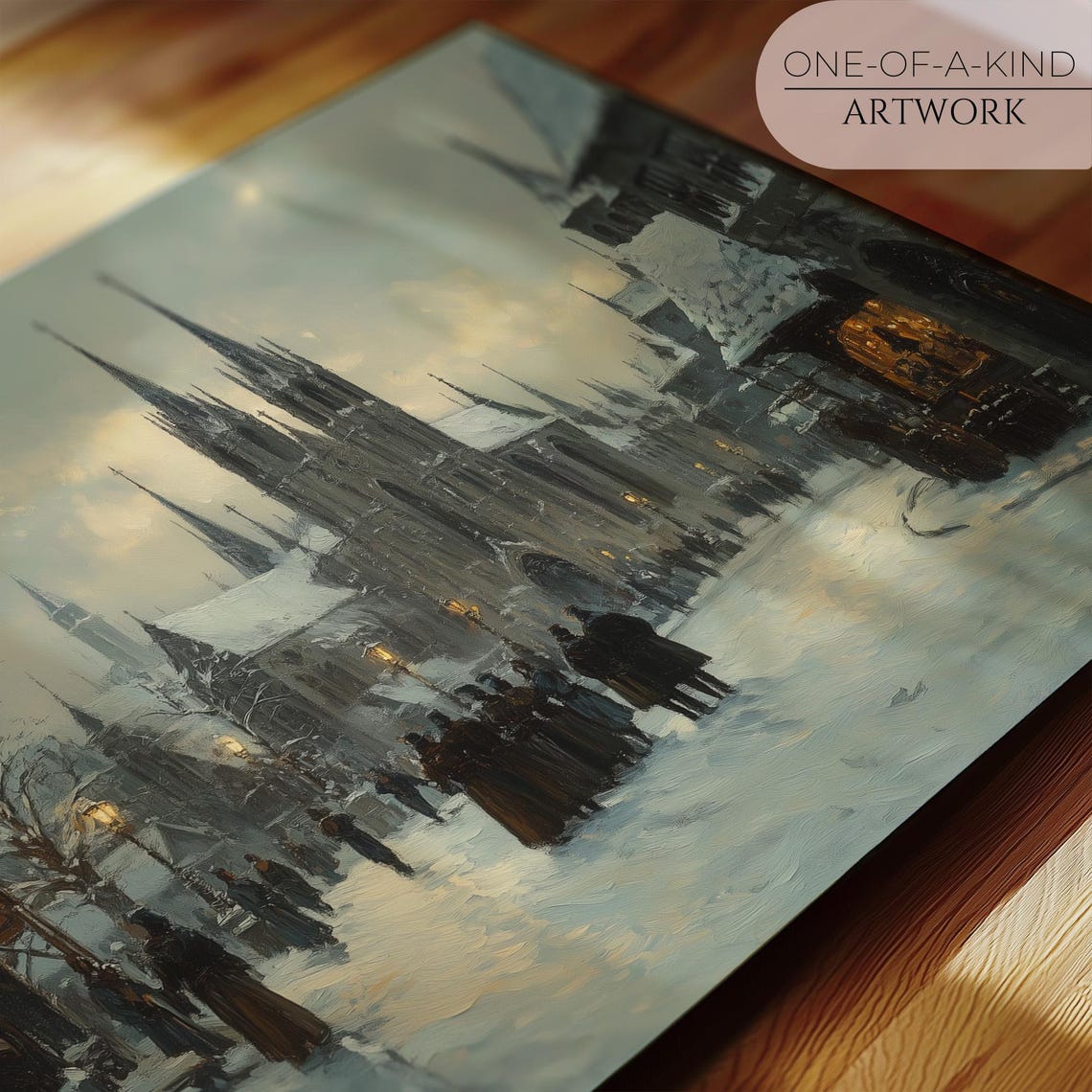 Medieval City Cathedral Spires Snowy Street Vintage Winter Art Poster - Image 2