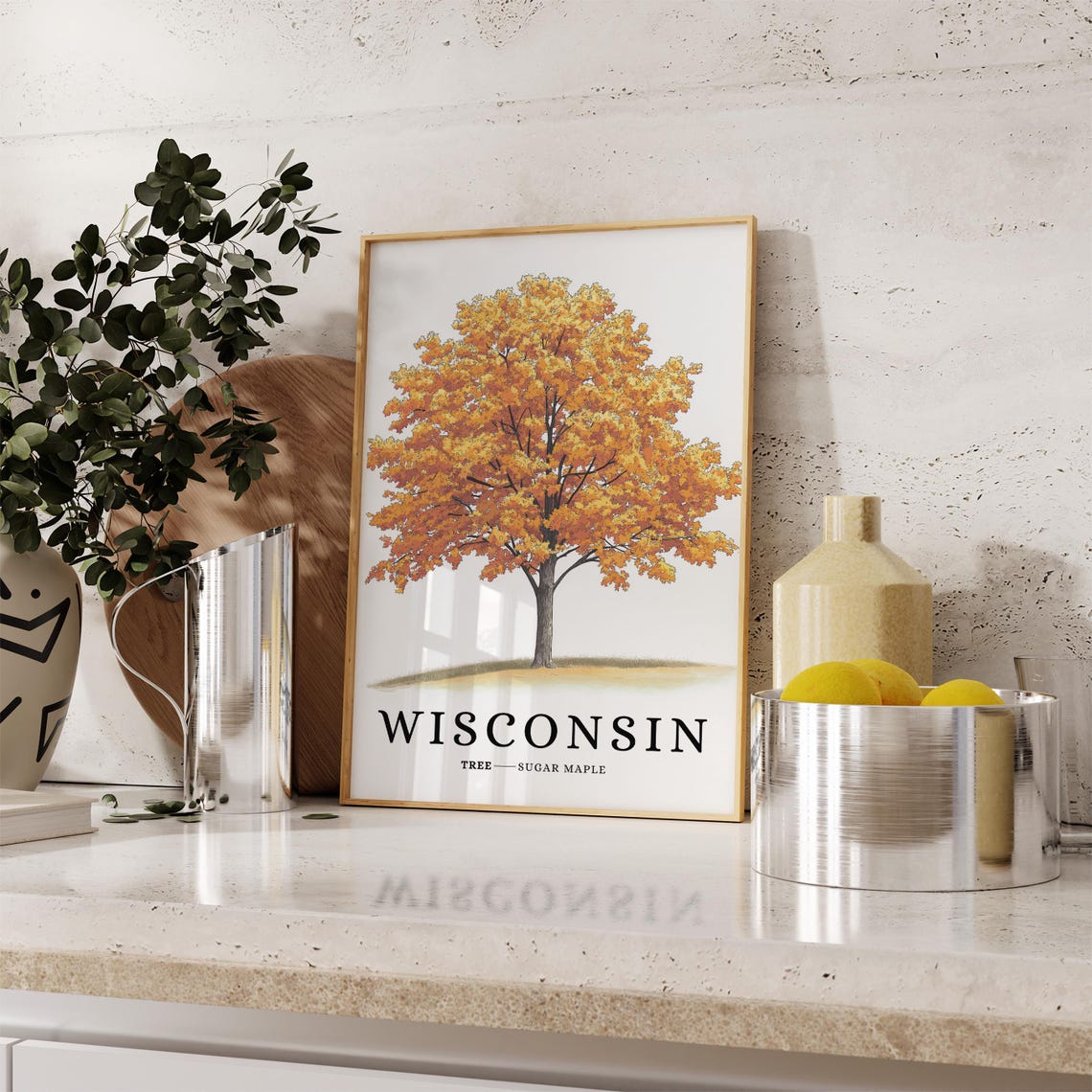 Wisconsin Sugar Maple Fall Foliage Botanical State Tree Poster - Image 3
