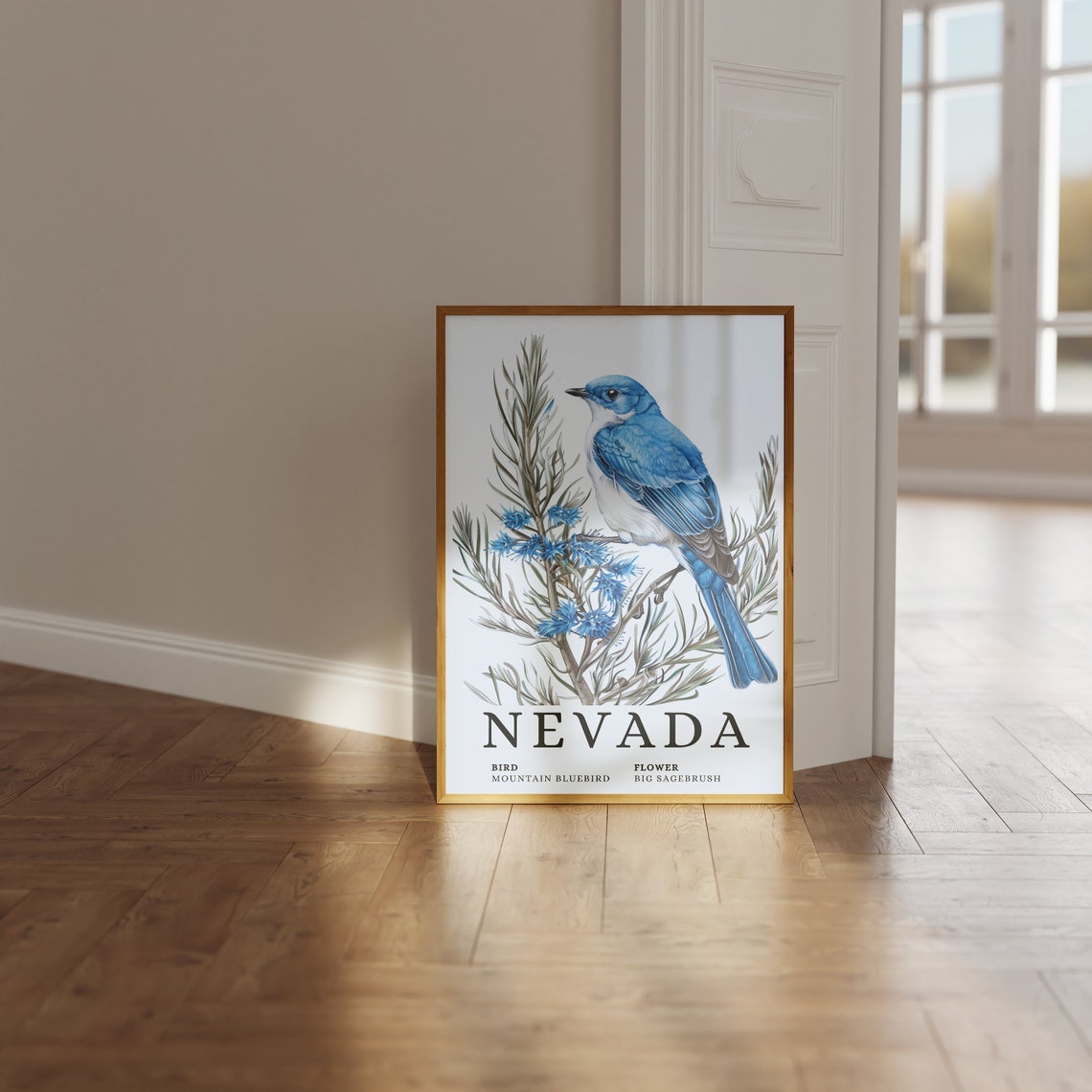 Nevada Mountain Bluebird Big Sagebrush Bird and Flower Art Print - Image 3