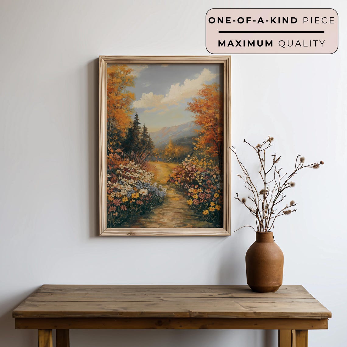 Autumn Mountain Path Colorful Wildflowers Orange Trees Fall Art Poster - Image 3