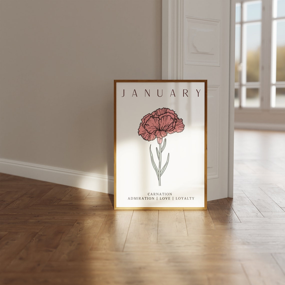 January Birth Flower Carnation Love Loyalty Botanical Art Poster - Image 2
