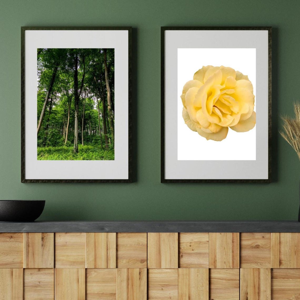Forest Landscape And Yellow Rose Flower Two Piece Art Poster
