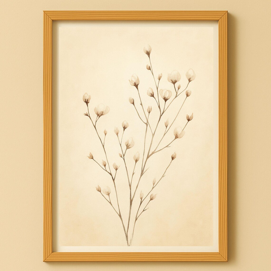 Dried Branches Sepia Watercolor Minimalist Botanical Sketch Poster