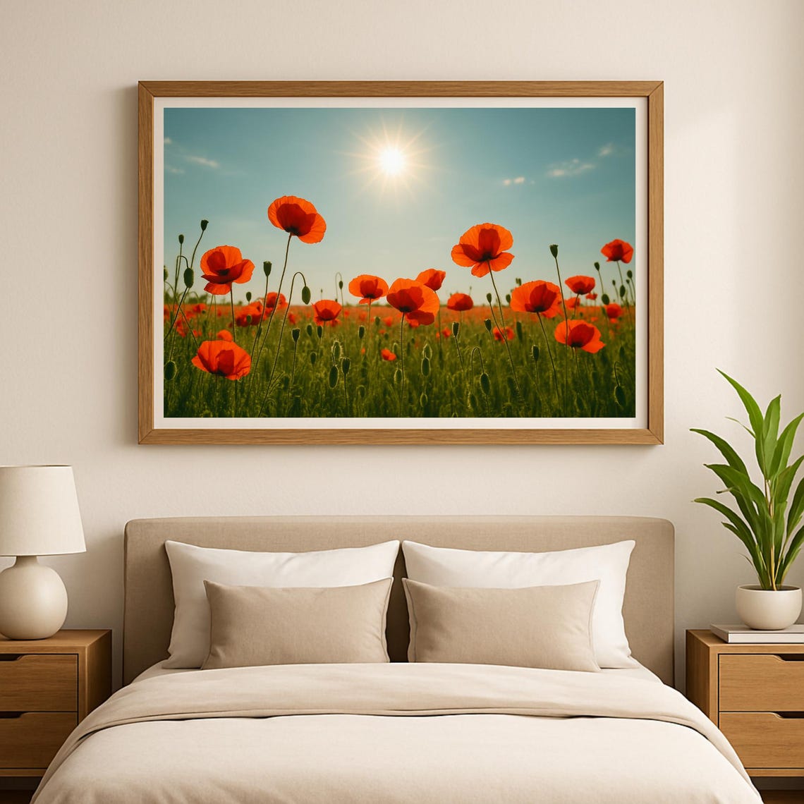 Red Poppy Field Under Bright Sun Summer Nature Photo Art Poster