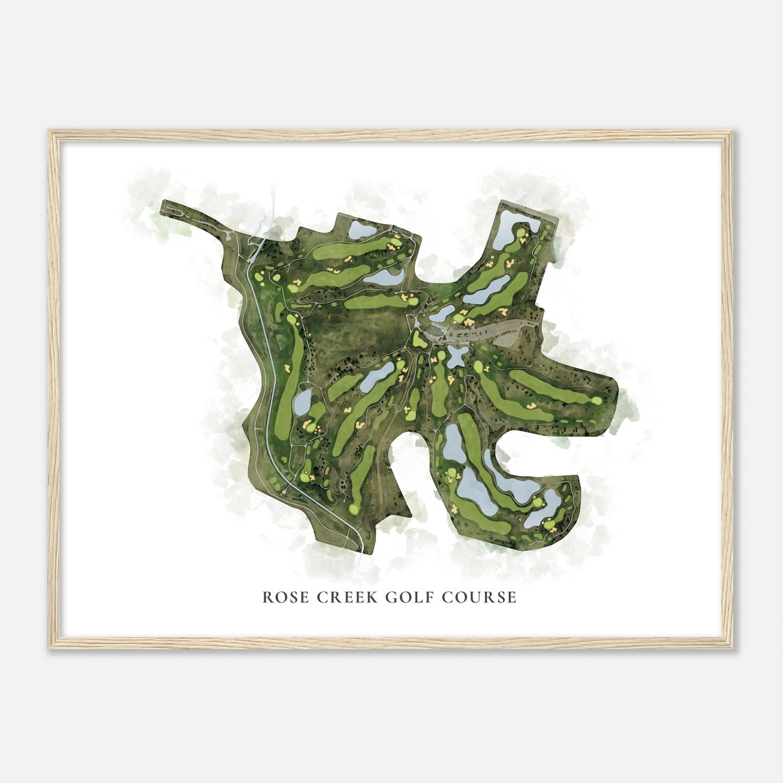 Rose Creek Golf Course Classic Watercolor Aerial Course Map Poster - Image 2