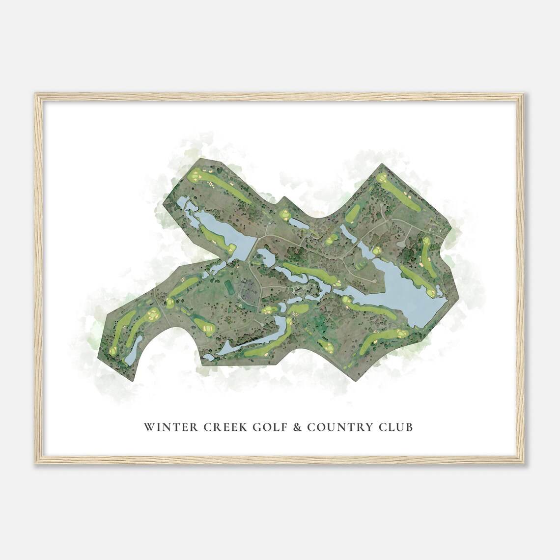 Winter Creek Golf Country Club Classic Watercolor Map Poster