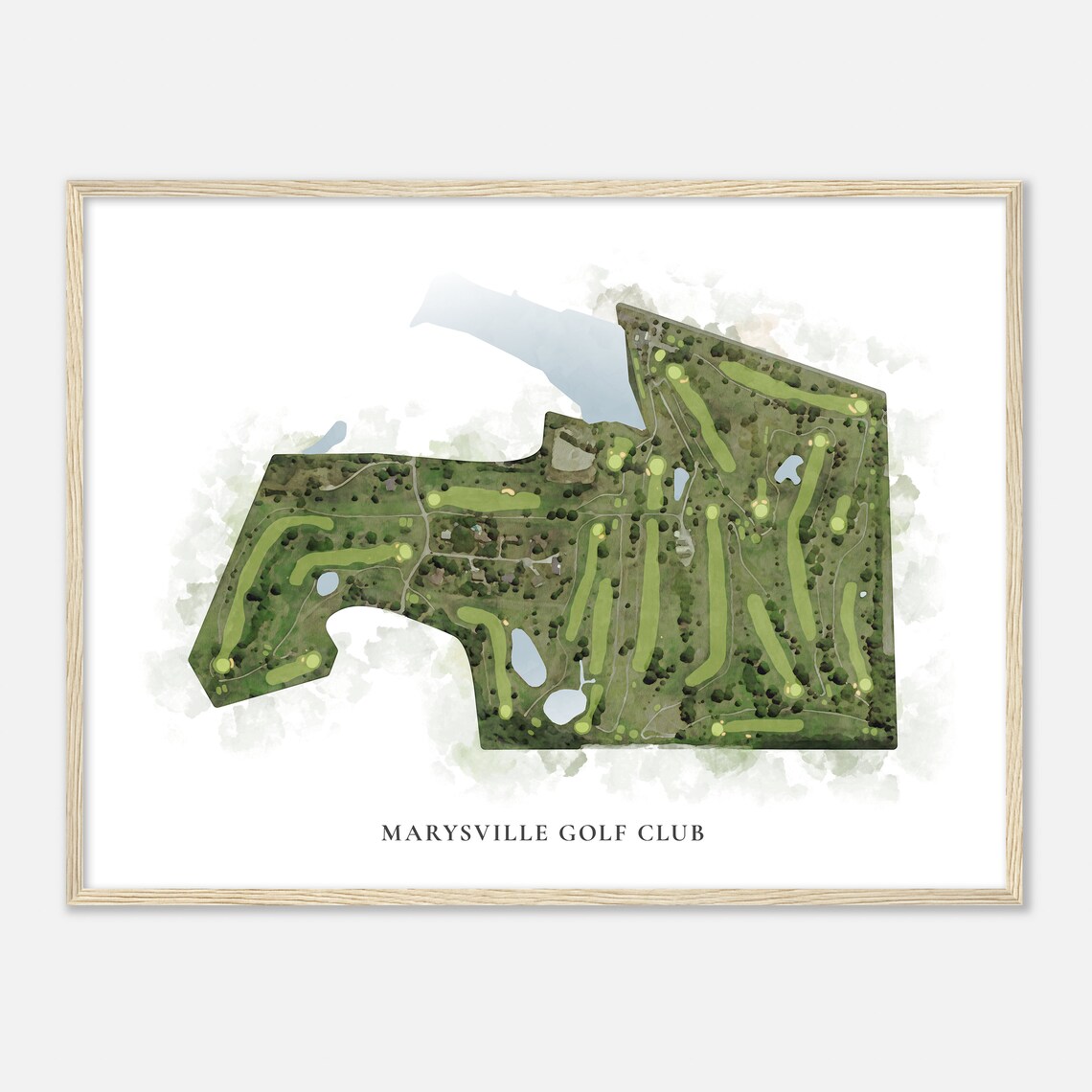 Marysville Golf Club Classic Aerial Watercolor Course Map Poster