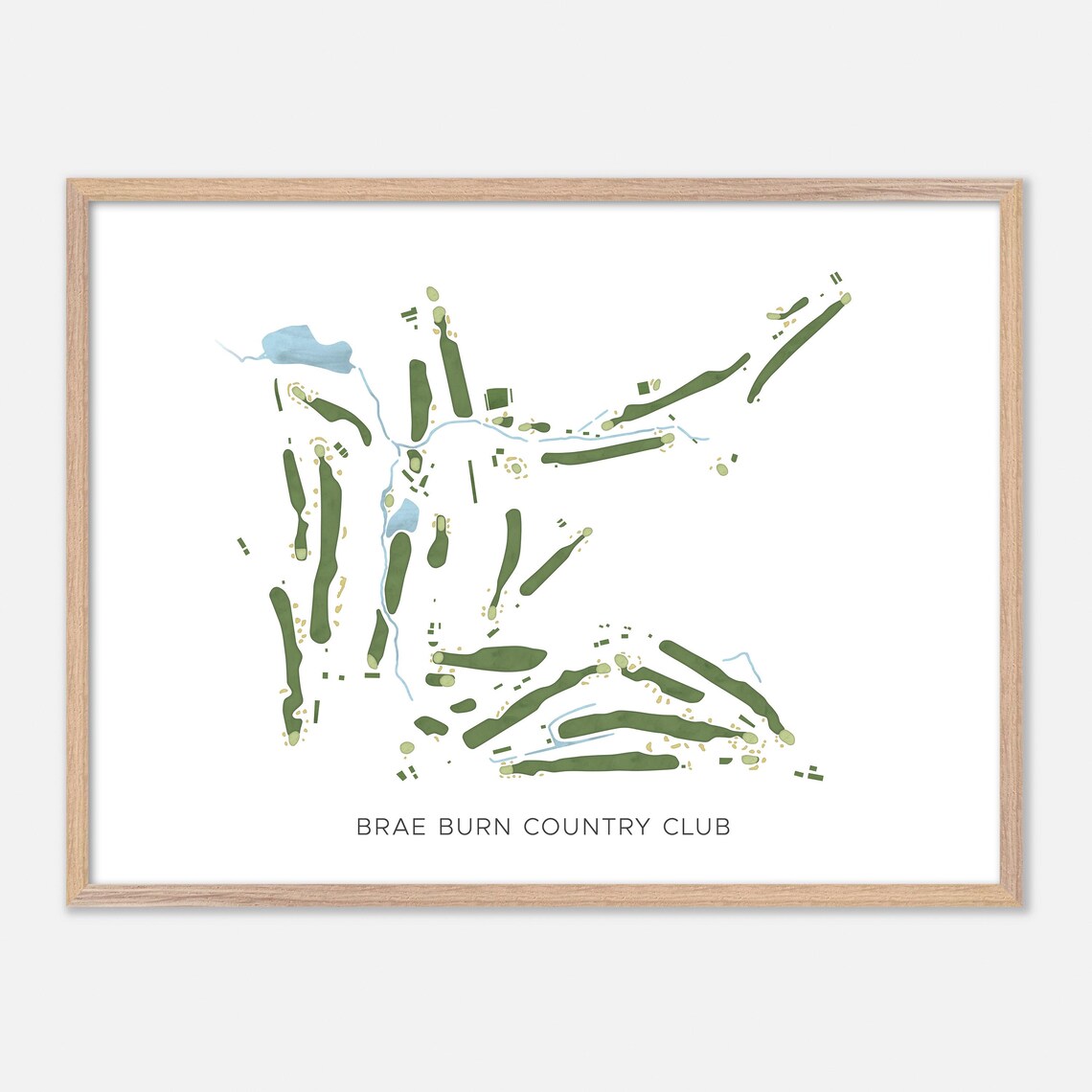 Brae Burn Country Club Massachusetts Modern Watercolor Map Poster