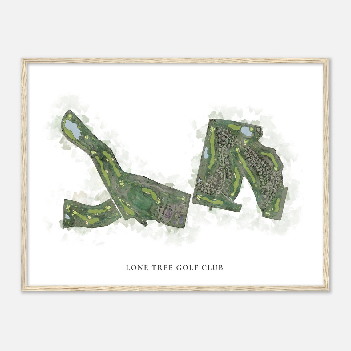 Lone Tree Golf Club Classic Watercolor Aerial Course Map Poster