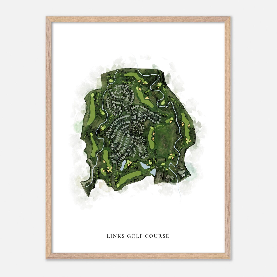 The Links Golf Course Classic Watercolor Aerial Map Art Poster - Image 6