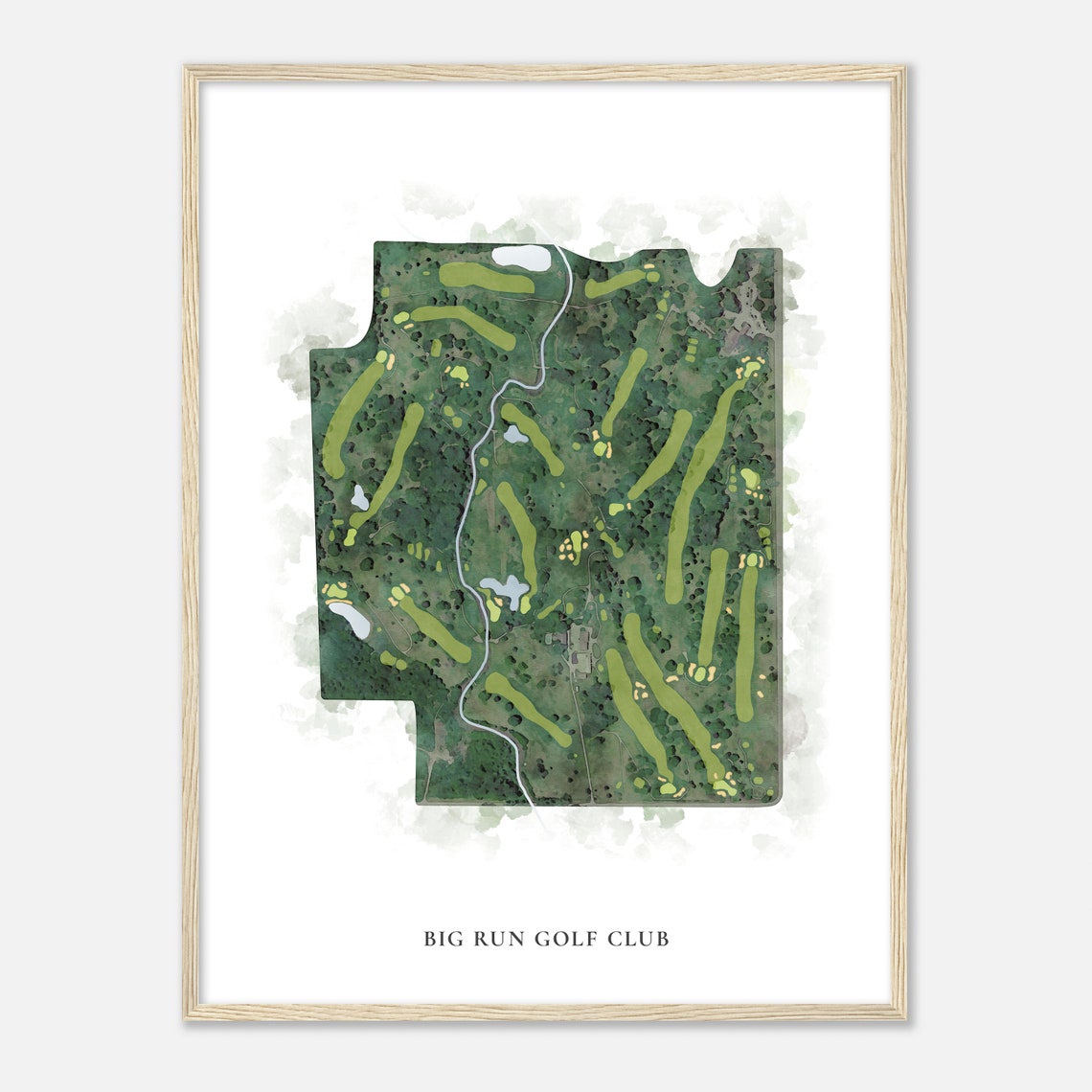 Big Run Golf Club Classic Watercolor Aerial Course Map Wall Art
