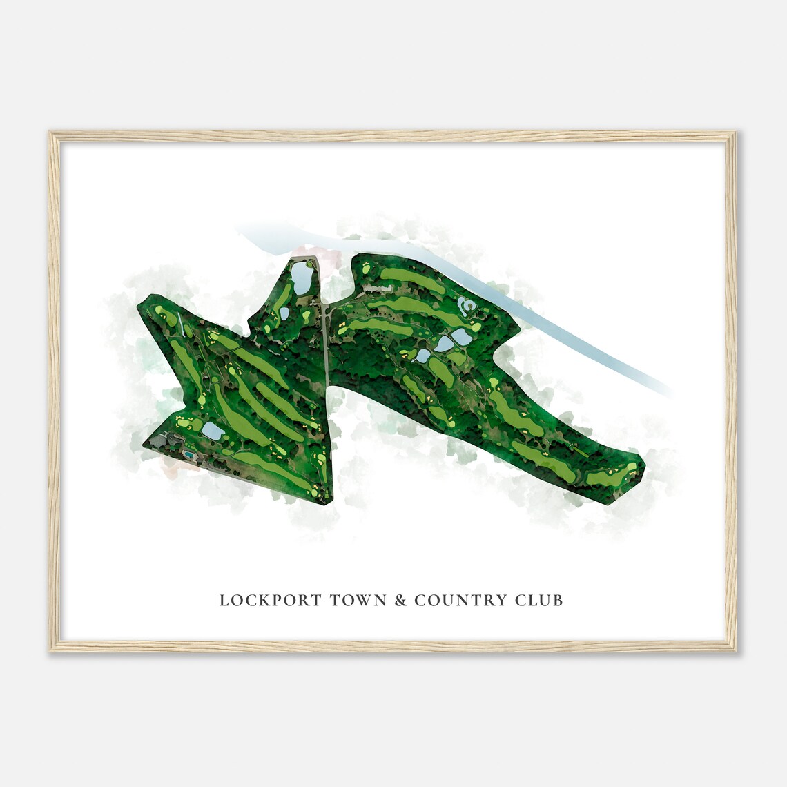 Lockport Town and Country Club Aerial Course Map Watercolor Wall Art