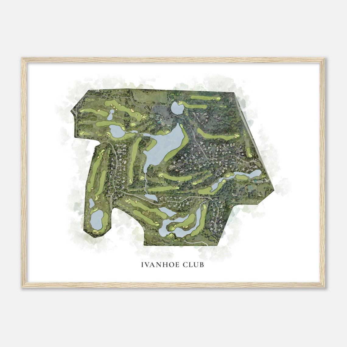 Ivanhoe Club Illinois Classic Watercolor Map Golfer Gift Golf Wall Art Golf Poster Print Course Layout