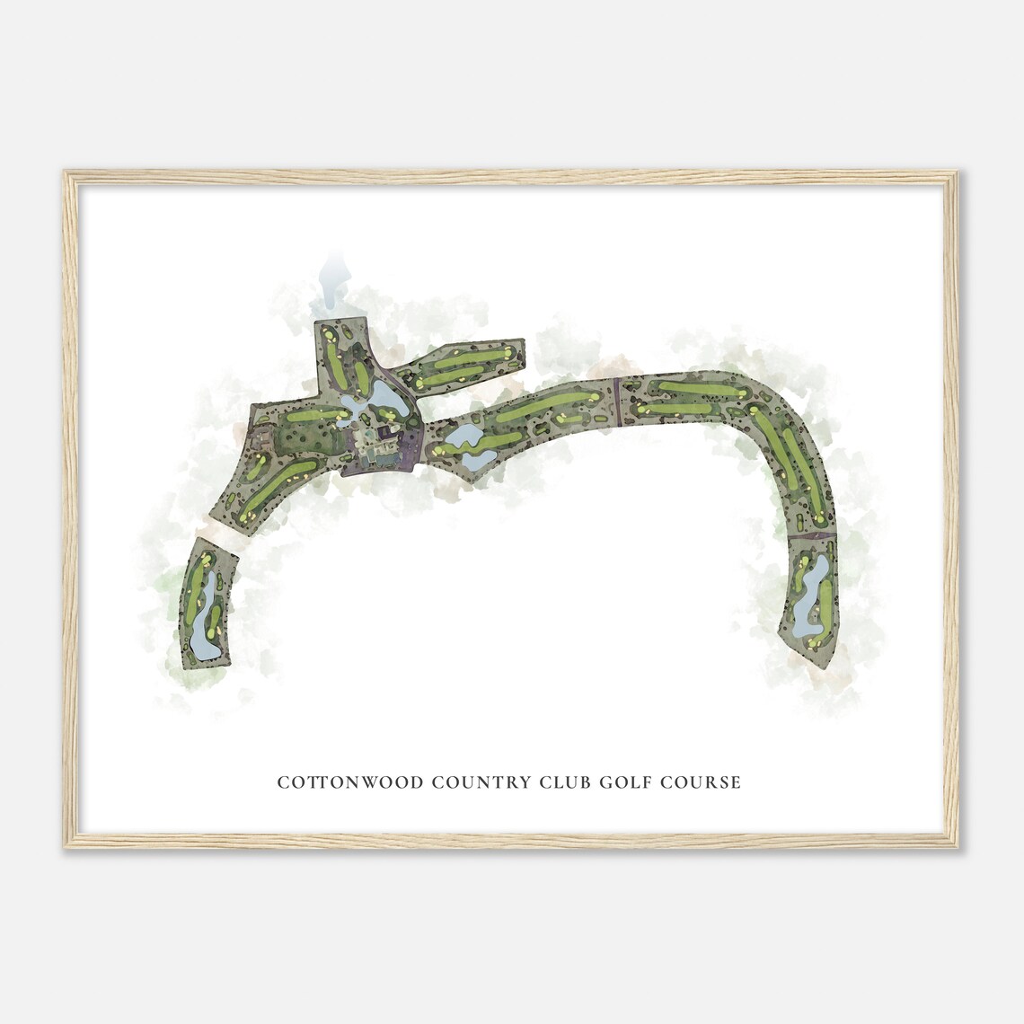 Cottonwood Country Club Arizona Detailed Watercolor Course Map Poster