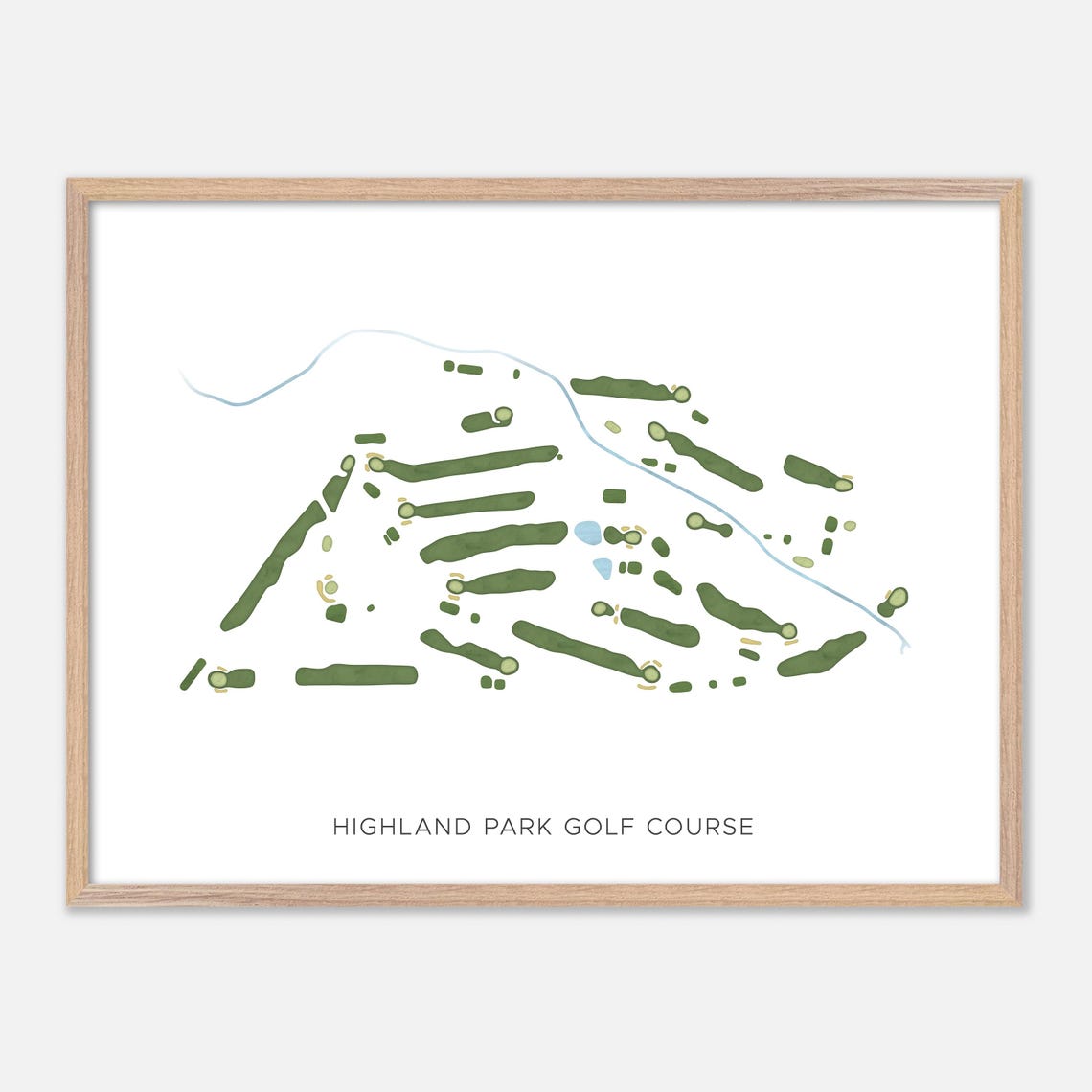 Highland Park Golf Course Modern Minimalist Fairway Map Poster