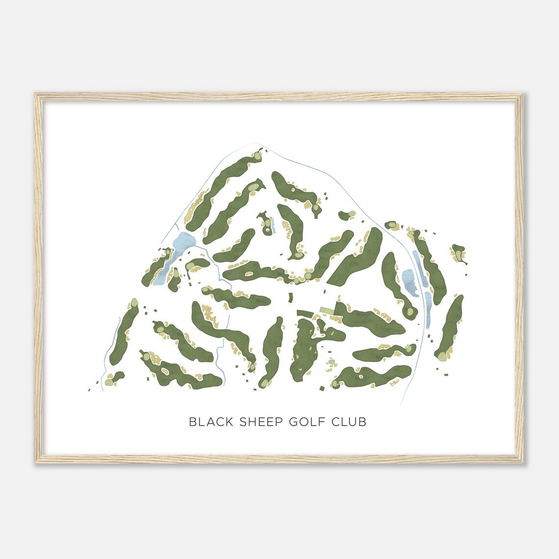 Black Sheep Golf Club Modern Minimalist Watercolor Golf Map Poster