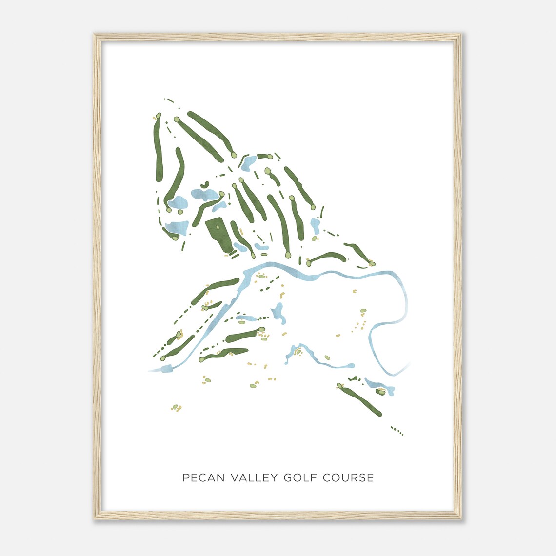 Pecan Valley Golf Course Texas Modern Watercolor Golf Course Map Poster - Image 2