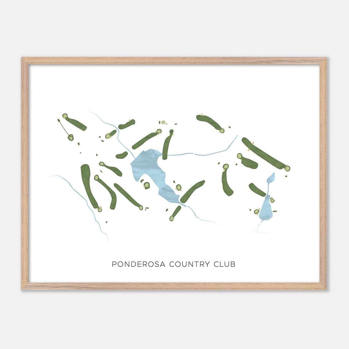 Ponderosa Country Club Watercolor Fairway Map Lakeside Layout Poster