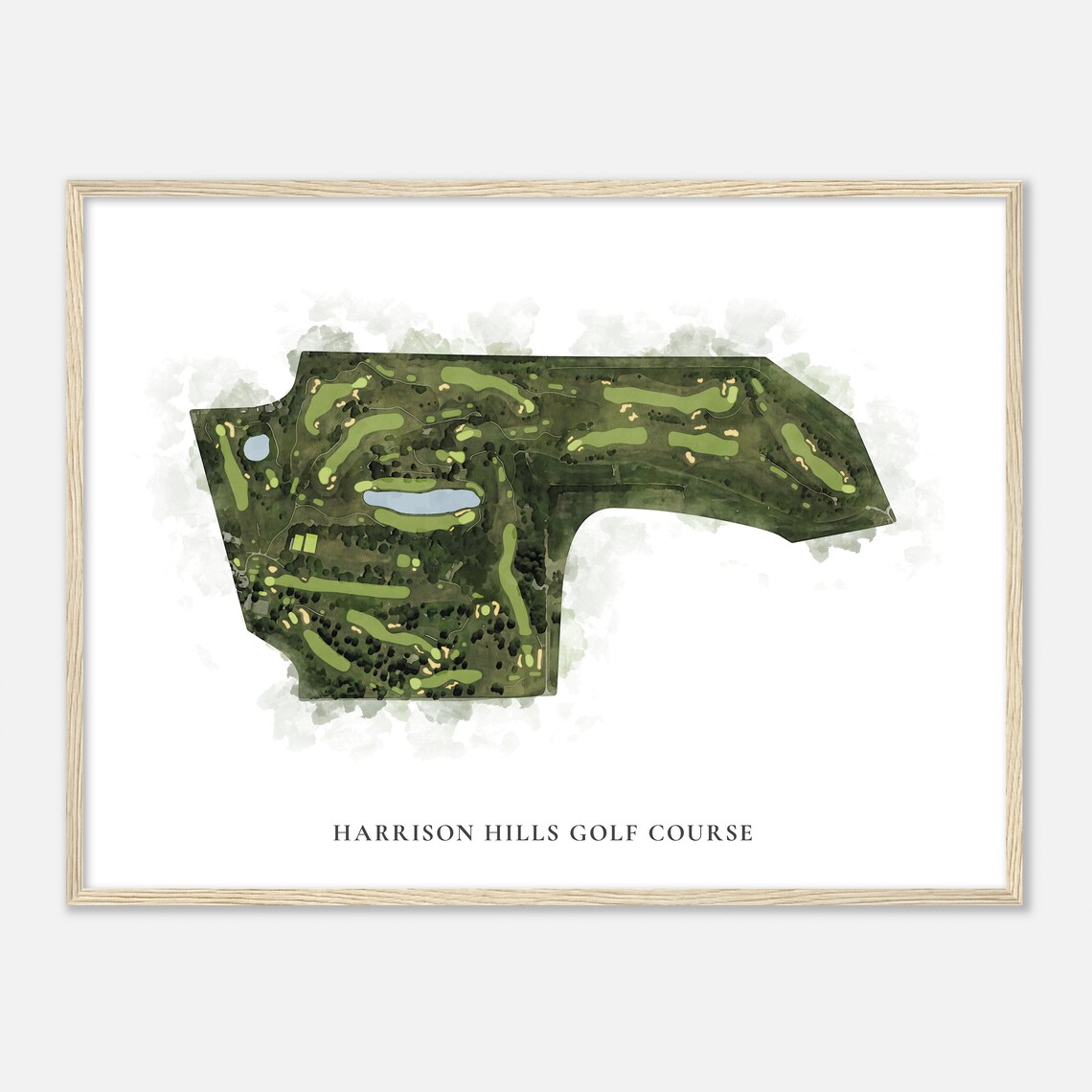Harrison Hills Golf Course Classic Watercolor Aerial Map Poster