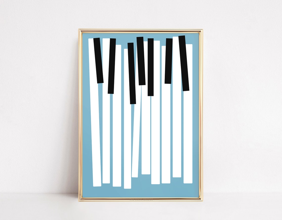 Tilted Piano Keys Abstract Keyboard Illustration Sky Blue Music Poster